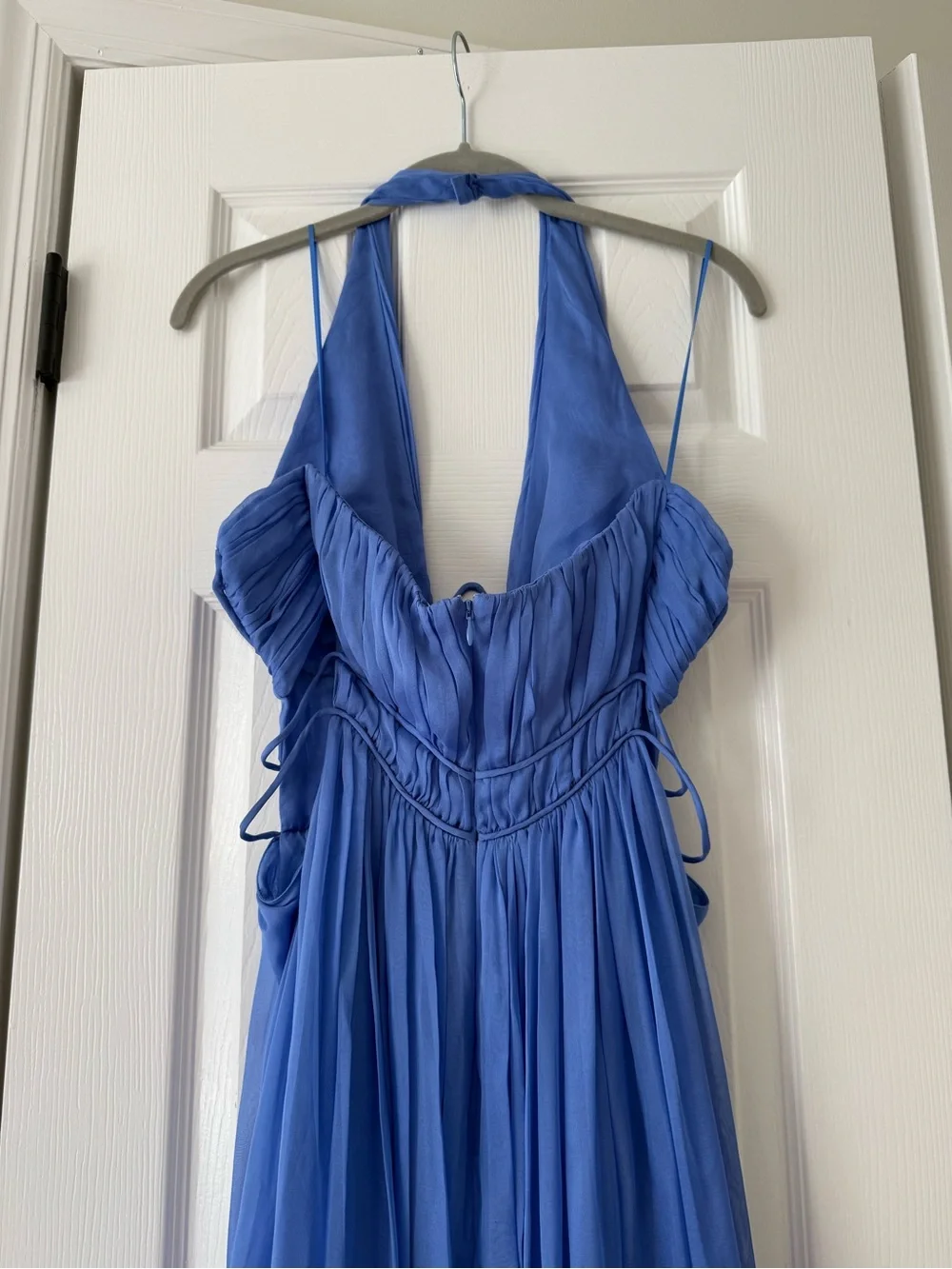 Cult Gaia Aashvi Plunging Halter Neck Silk Gown Capri Blue NEW with tags - Picture 4 of 8